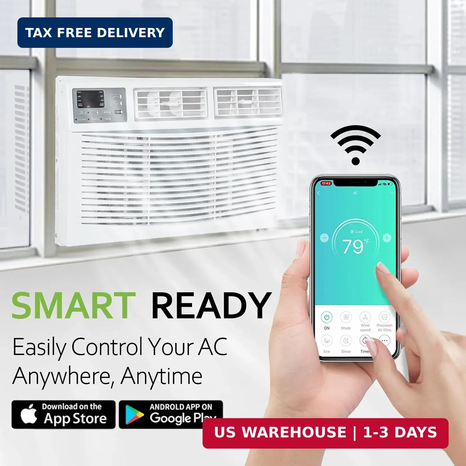 8000 BTU WiFi Window Air Conditioner Smart AC Unit Remote 350Sqft Kit