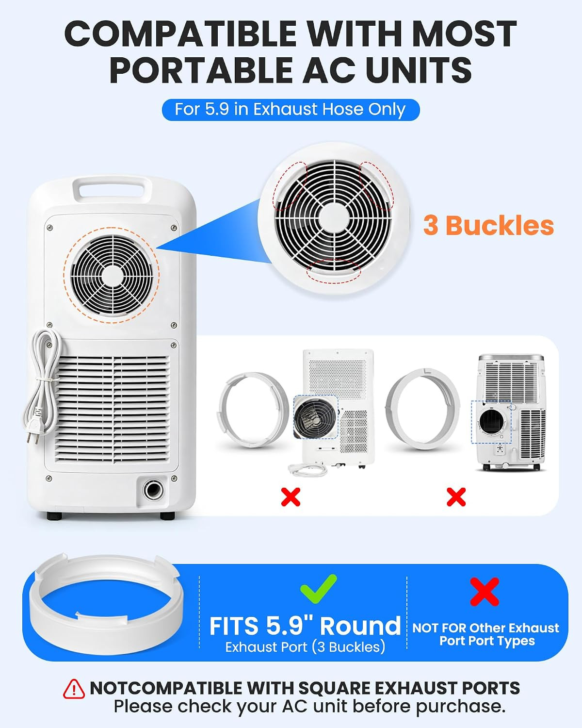 Portable Air Conditioner Window Vent Kit with 82″ Length, 5.9″ Diameter Exhaust