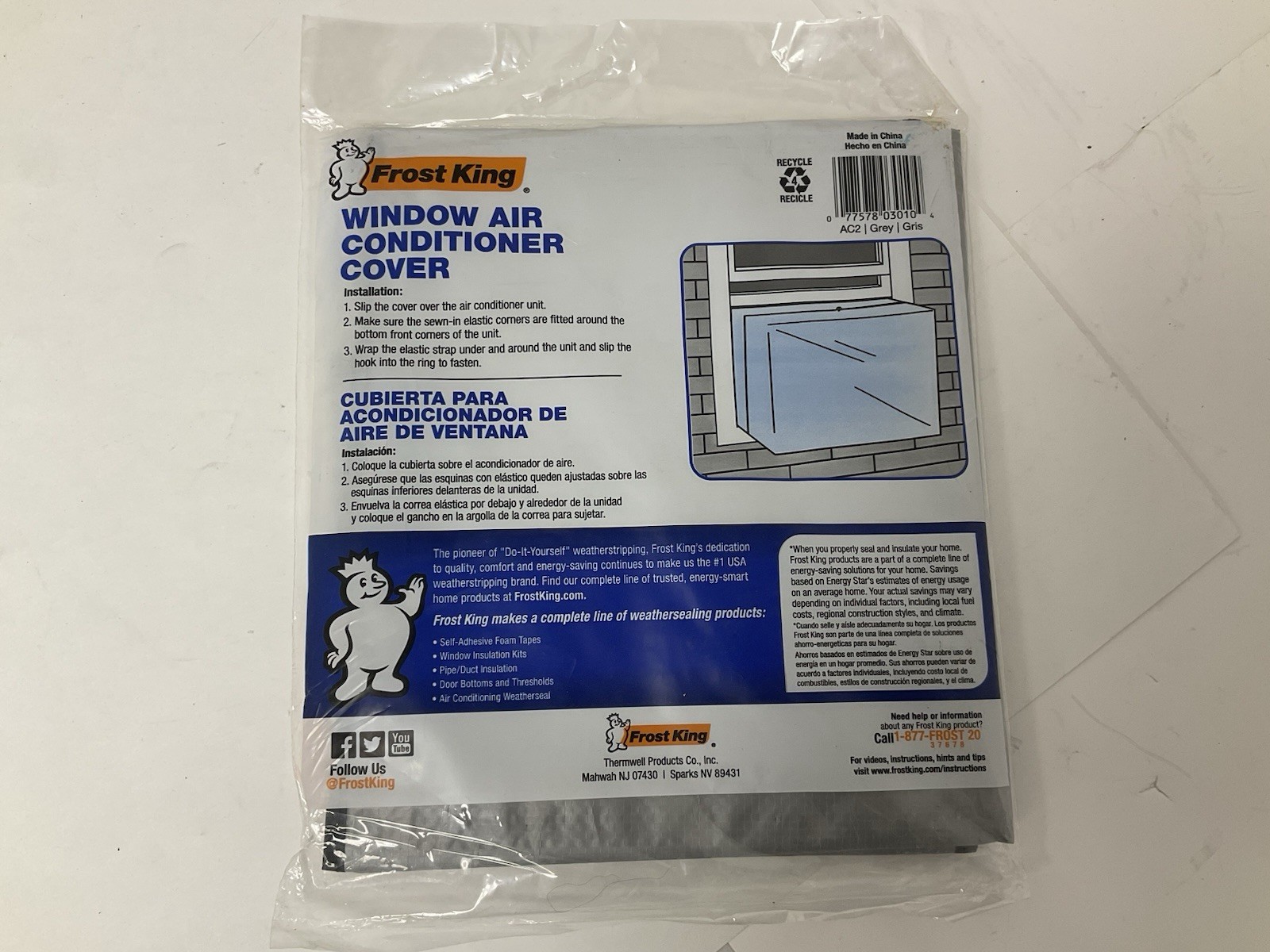 Frost King Window AC Cover Outdoor Water Resistant GREY GRIS AC2 27x18x16″