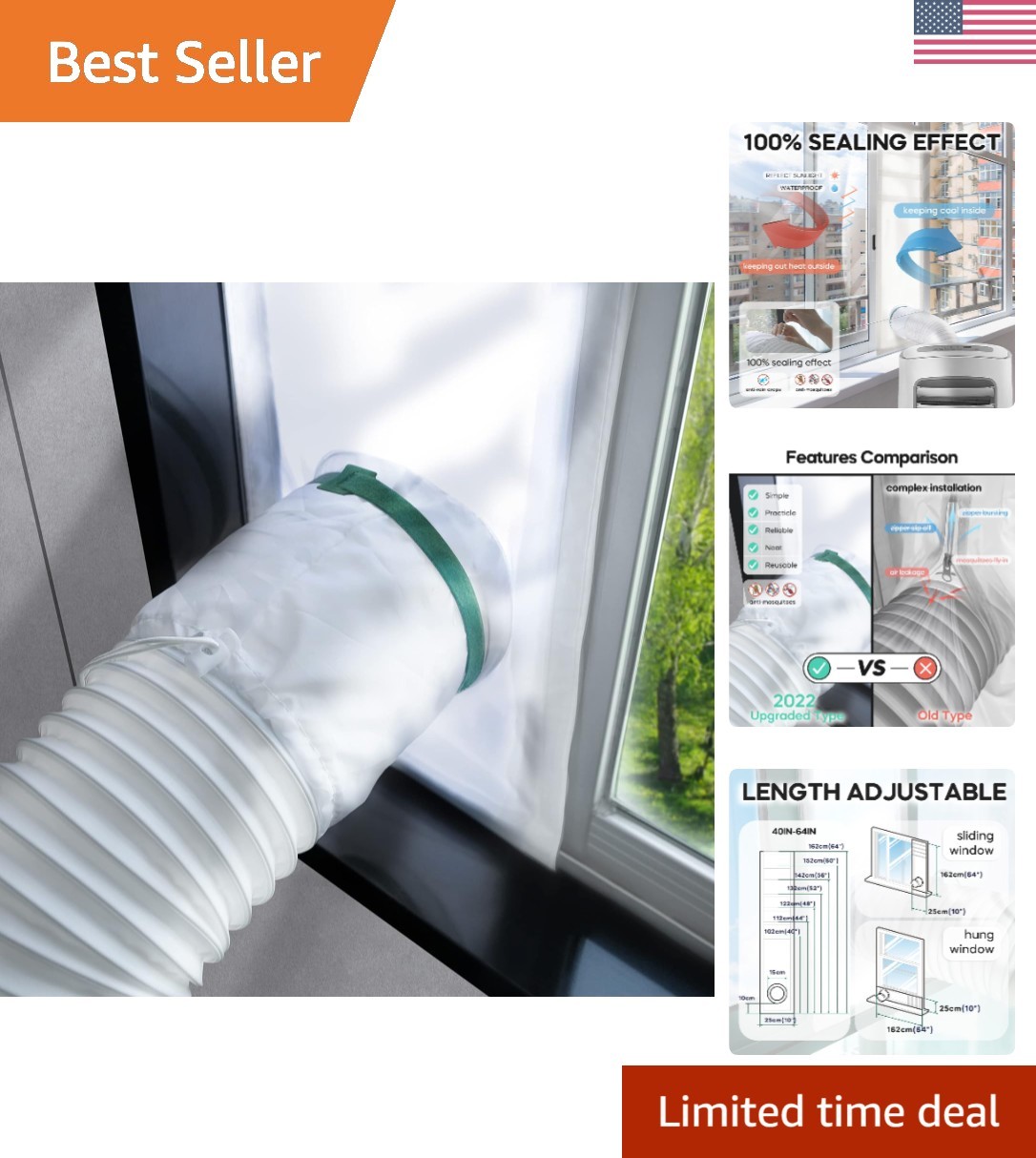 Adjustable Window Vent Seal Kit for Portable Air Conditioners – 40-64 inches