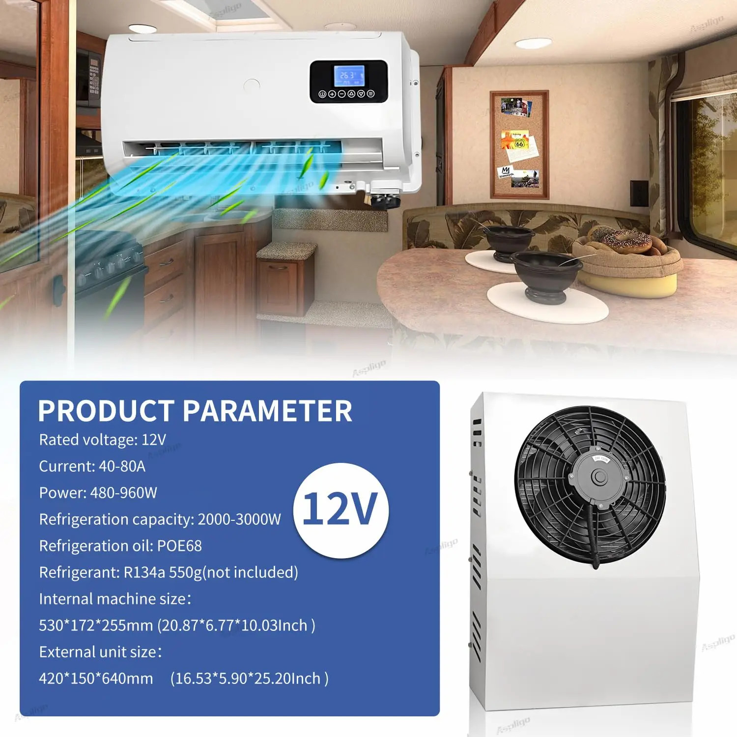 12V/24V Split Air Conditioner for Truck Van RV Camper Low Noise Fast Cooling Ele
