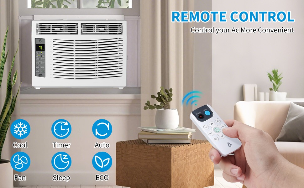 Window Mounted AC 6000 BTU 115V Air Conditioner Remote Control 250 Sq Ft