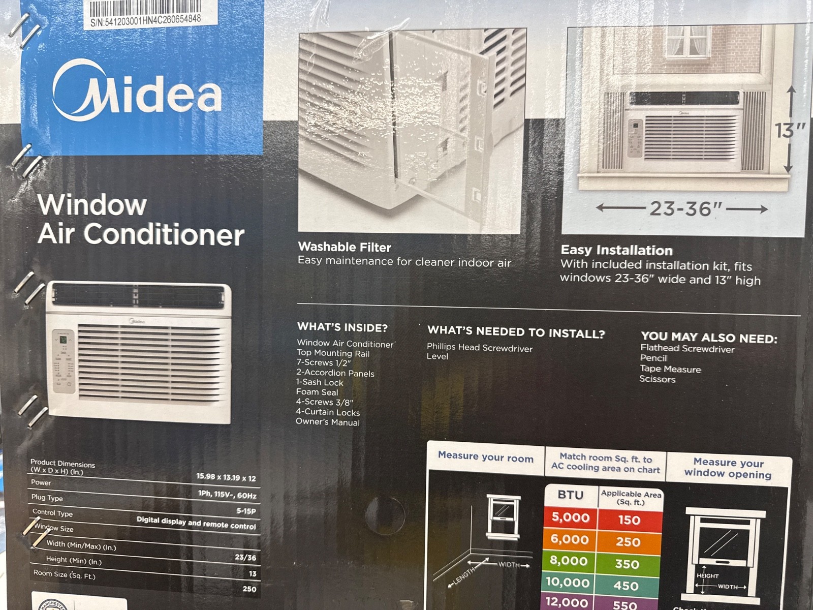 Midea EasyCool Window Air Conditioner with Remote, 6,000BTU/250sq.ft.
