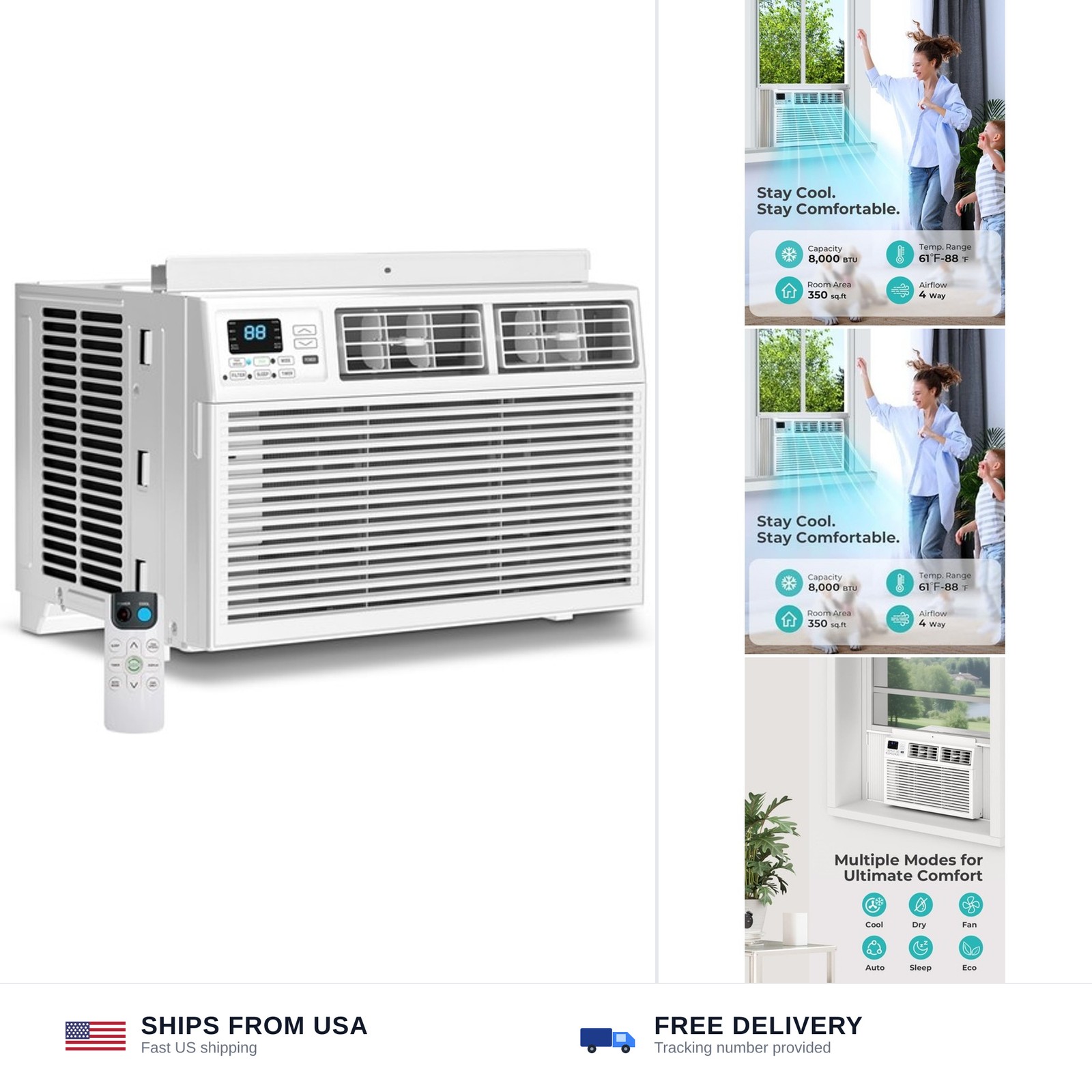 Electactic Window Air Conditioner, 8000 BTU Window AC Unit, Cool Rooms up to …