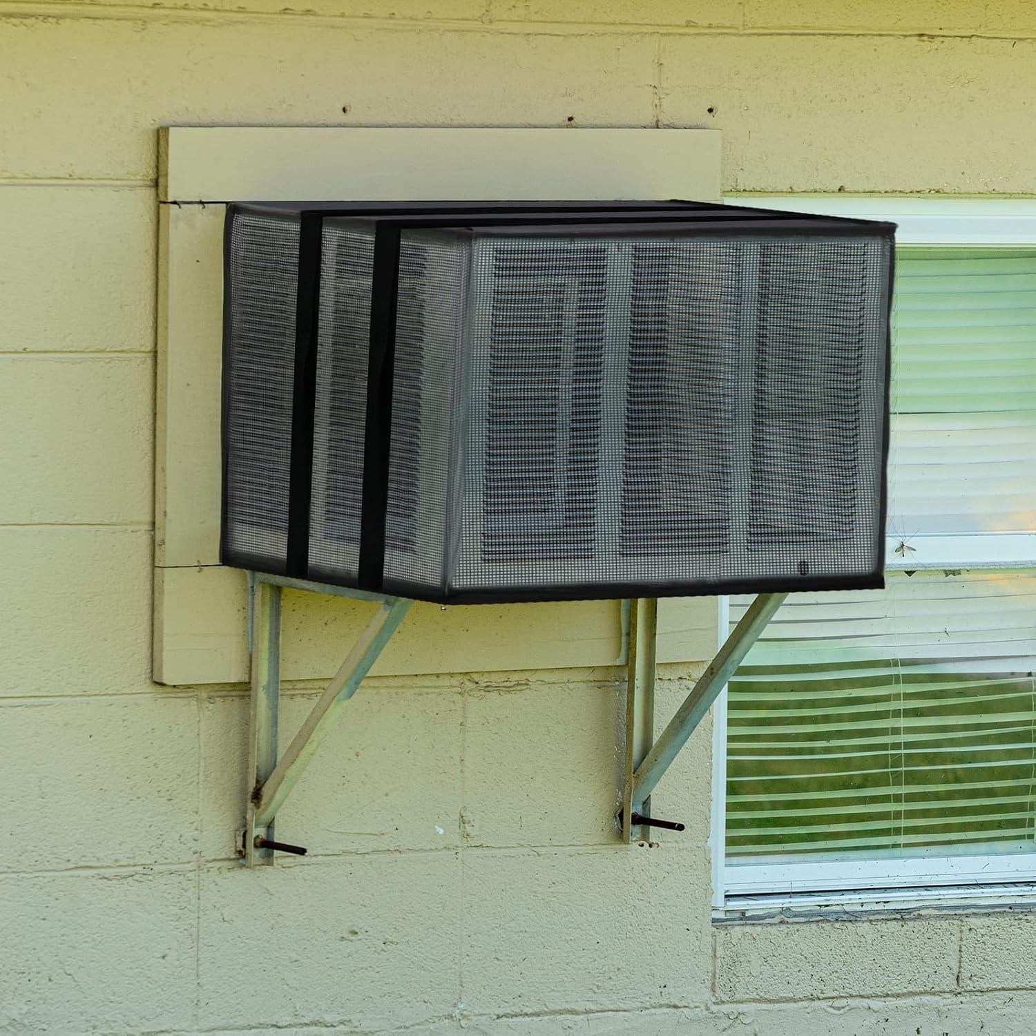 Adjustable Black Mesh AC Cover for Window Units – Protects Against Dust & Sun