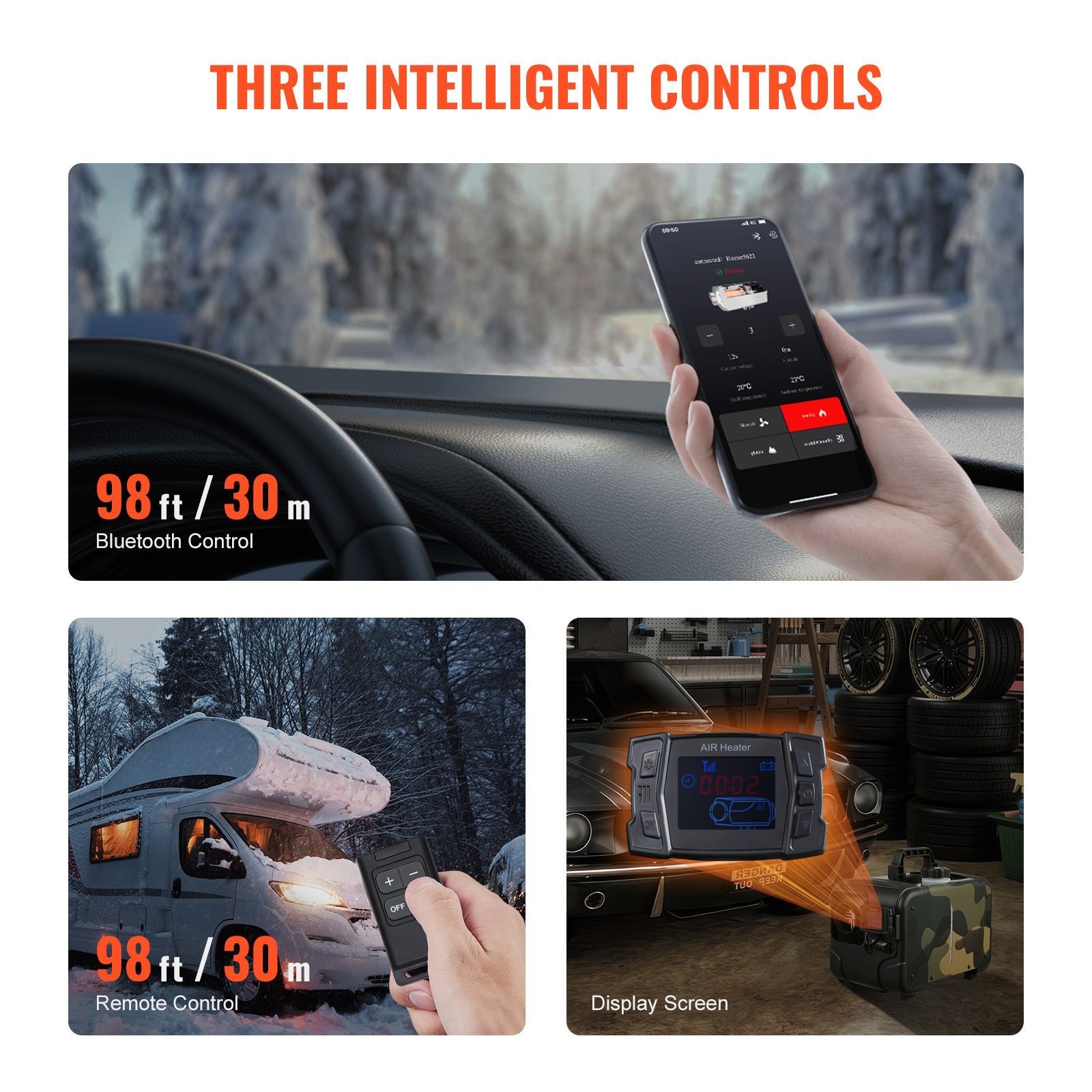 8KW Diesel Heater, 12V/ 24V, Bluetooth, Remote, CO Alarm, Portable for Vehicles