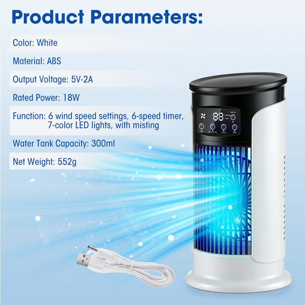 6-Speeds Portable Air Cooler Fan 300ML Water Tank Ice Cold Cooling Conditioner