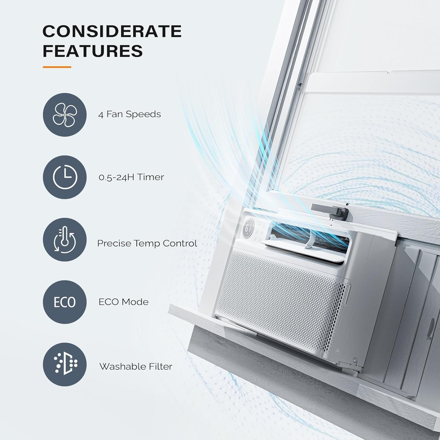 10000 BTU Inverter Window Air Conditioner Cools up to 450sp.ft with Remote, WIFI