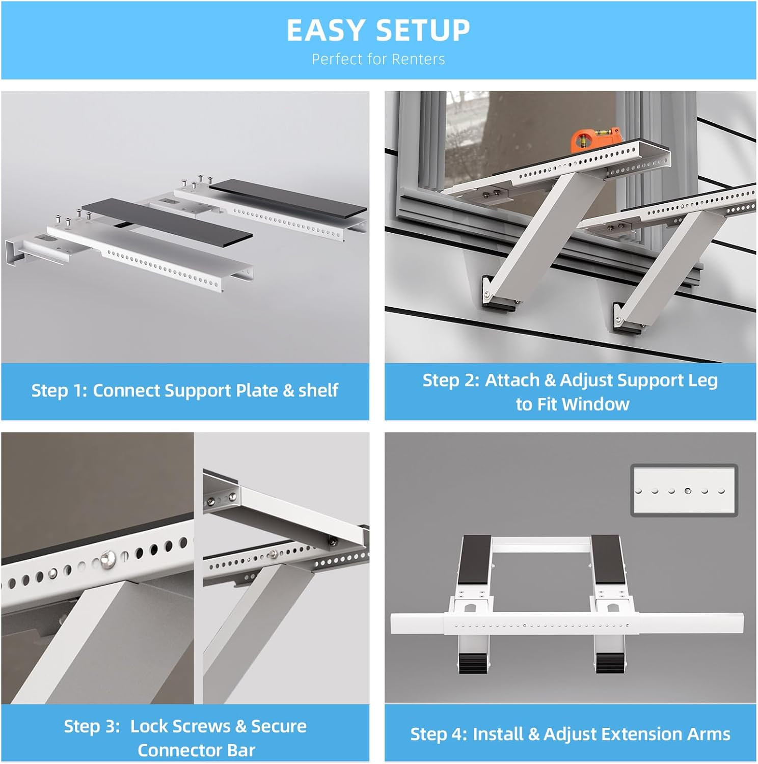 Window AC Support Bracket, No-Drill No-Tool Air Conditioner Support Bracket Adju
