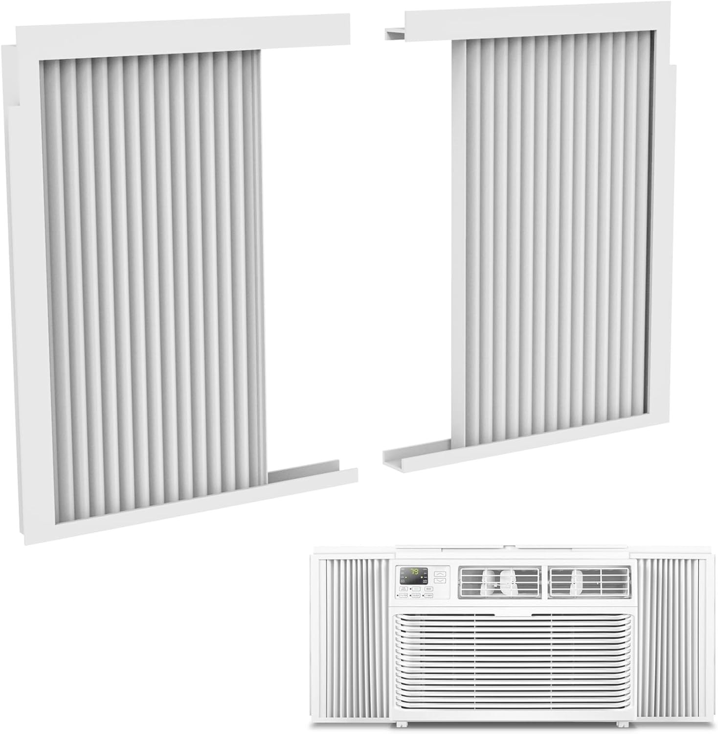 Window AC Side Panel Frame Kit Adjustable Accordion Curtain Insulation for 8000