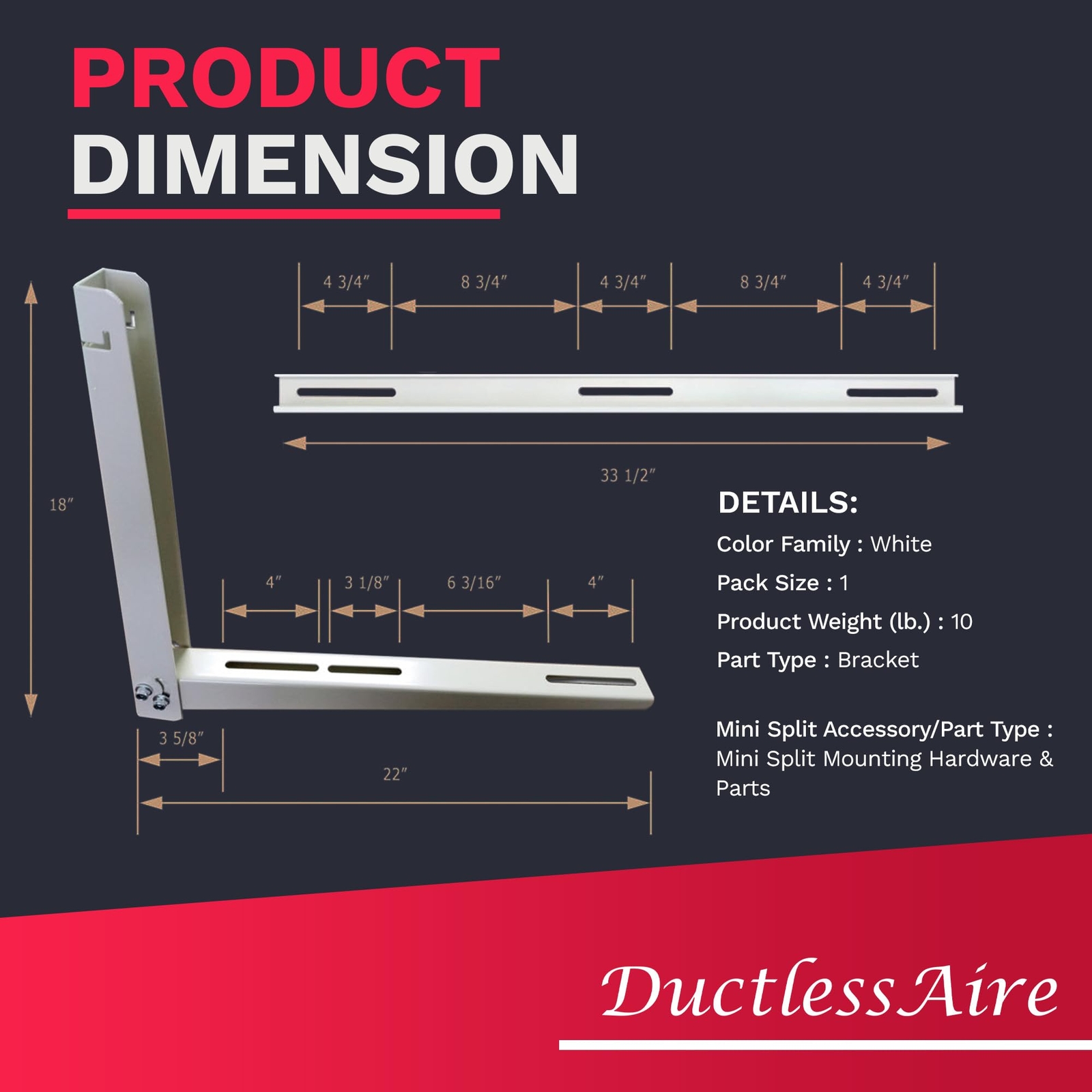 DuctlessAire Outdoor Wall Bracket-Air Conditioner Support Bracket 9000-36000 BTU