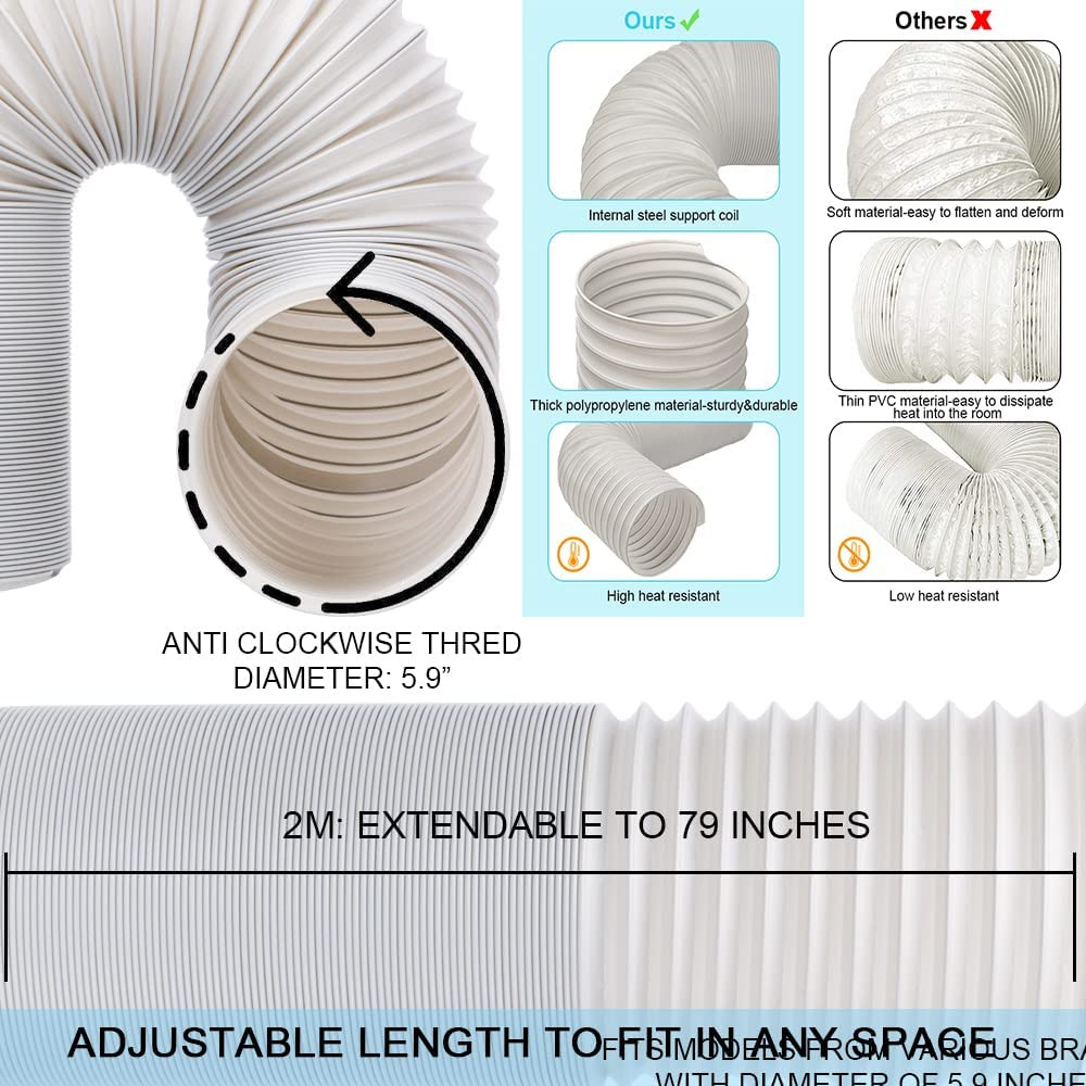 Portable Air Conditioner Window Vent Kit with 5.9” Exhaust Hose Adjustable