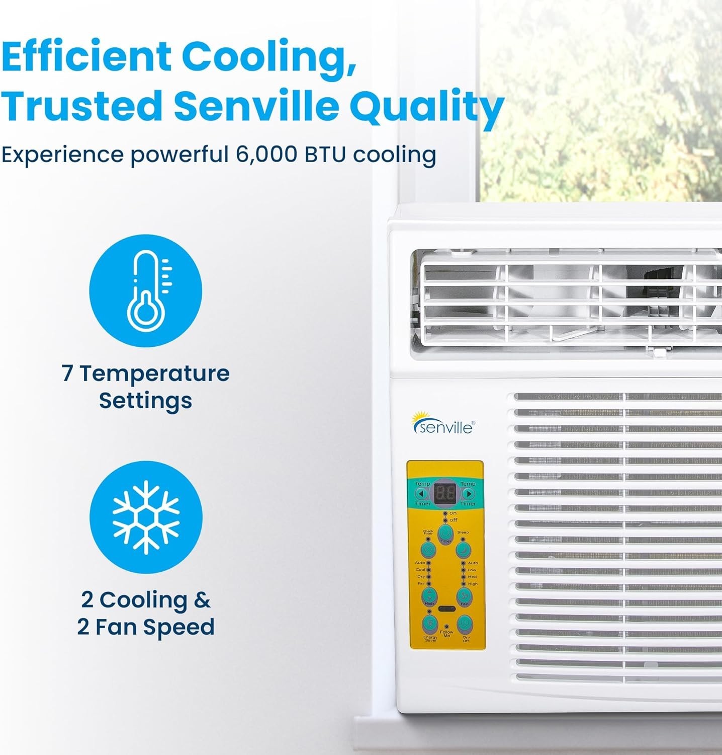 6,000 BTU Window Air Conditioner, Cools Up to 250 Sq. Ft., Easy to Use, Washa…