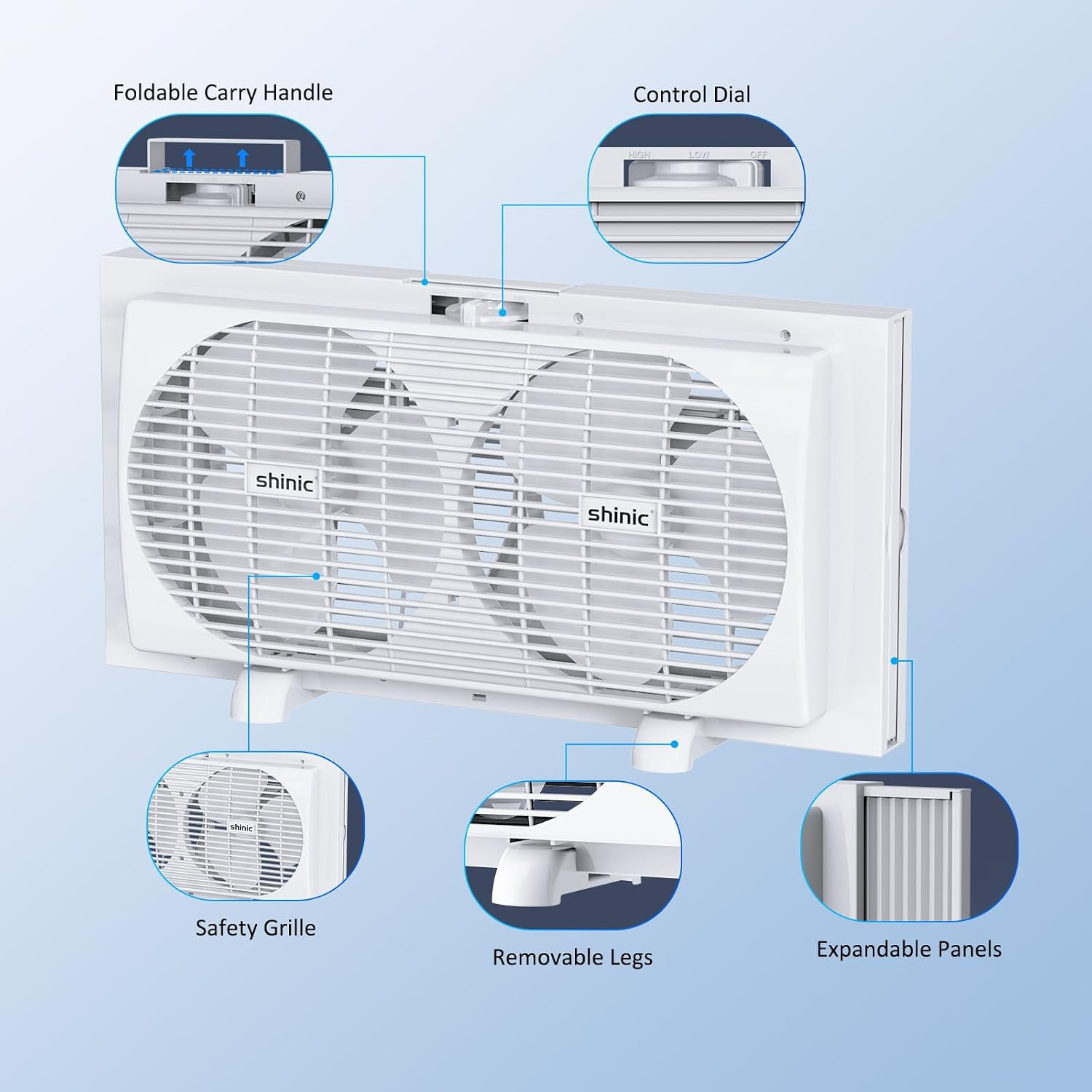 9″ Dual Window Fan,Powerful Cooling,Easy Control,Fits 22″-33″ | Twin Window Fan