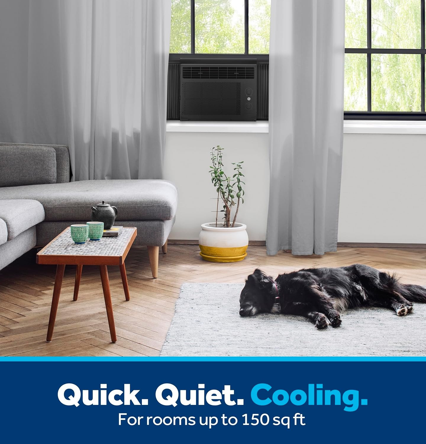 GE ,000 BTU Black Window Air Conditioner for Room, Compact AC Unit Cools Small R