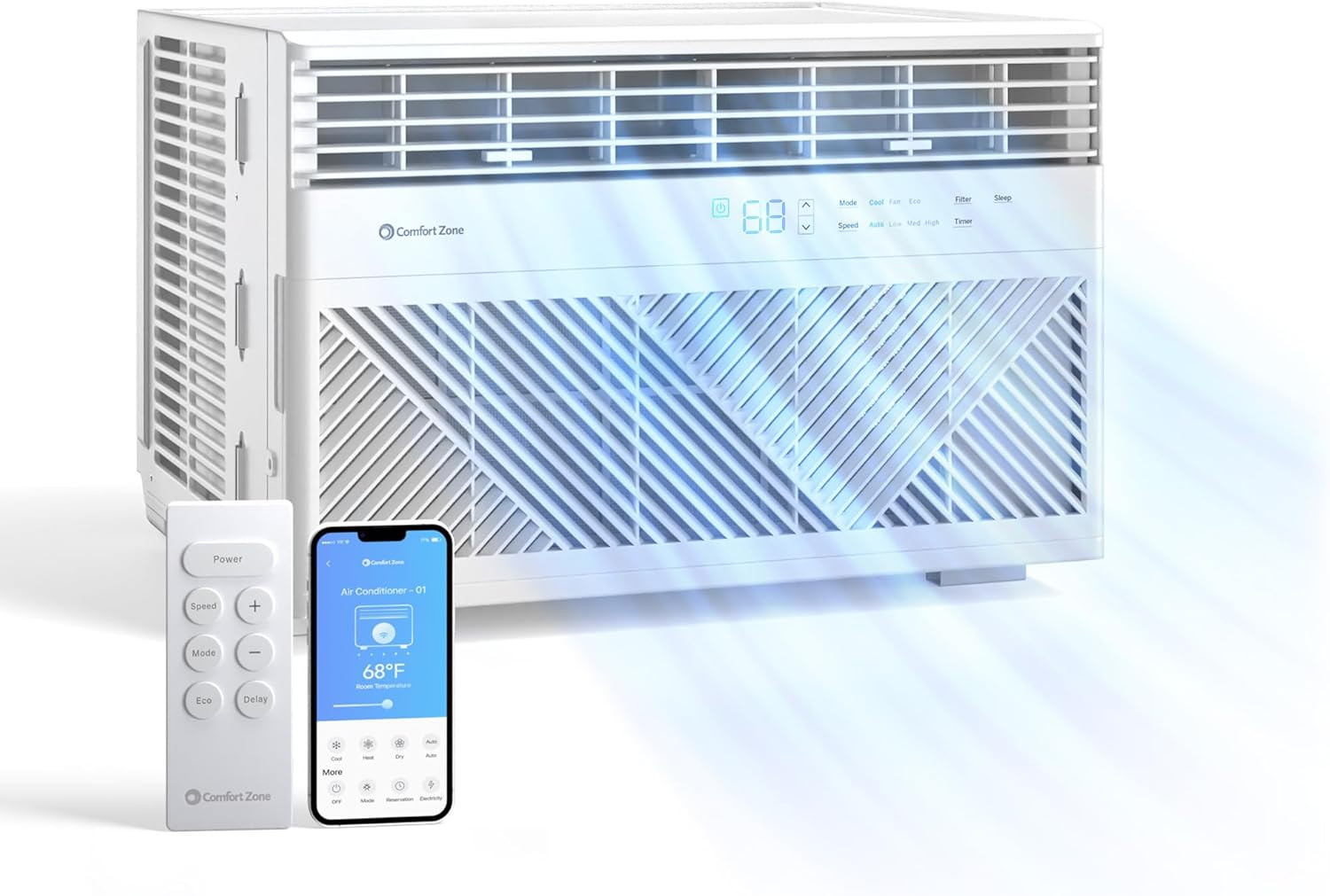 Comfort Zone Window Mounted Smart Wi-Fi Room Air Conditioner with Remote Control