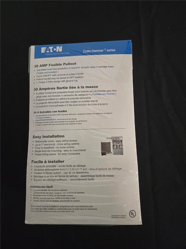 = Eaton 30 AMP Fusible Pullout Air Conditioner Disconnect Outdoor 240 VAC NEW