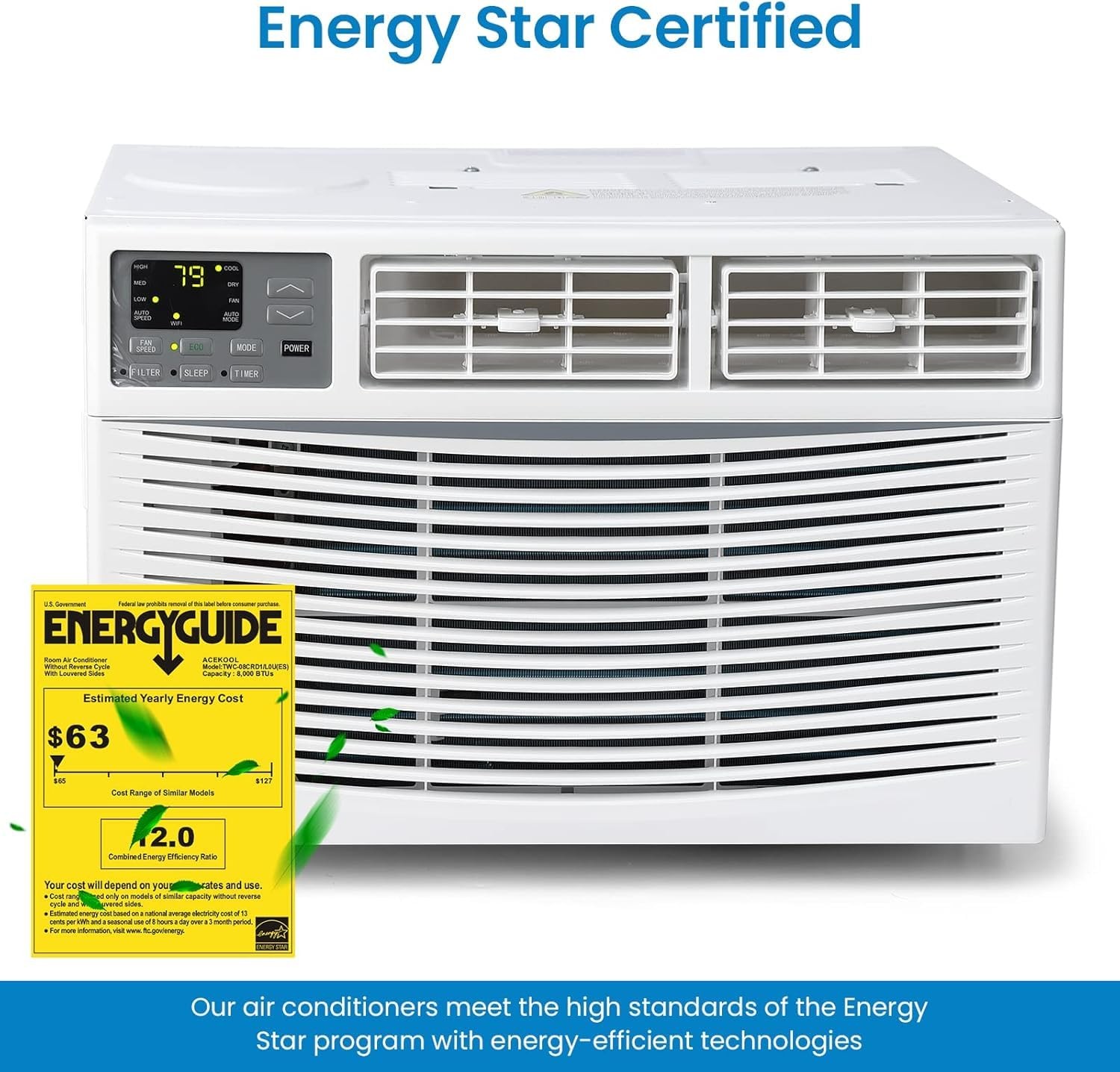 8000 BTU Window Air Conditioner WiFi AC Unit up to 350 Sq Ft Remote Mounting Kit