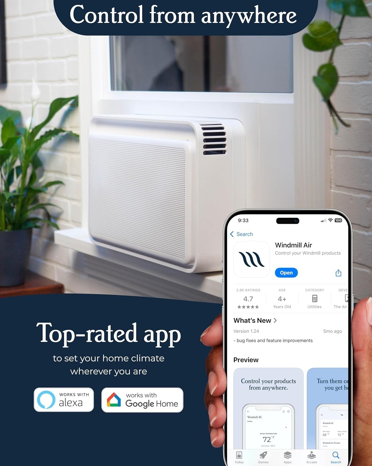 10,000 BTU Window Air Conditioner Quiet Easy Install Voice-Enabled Remote & App