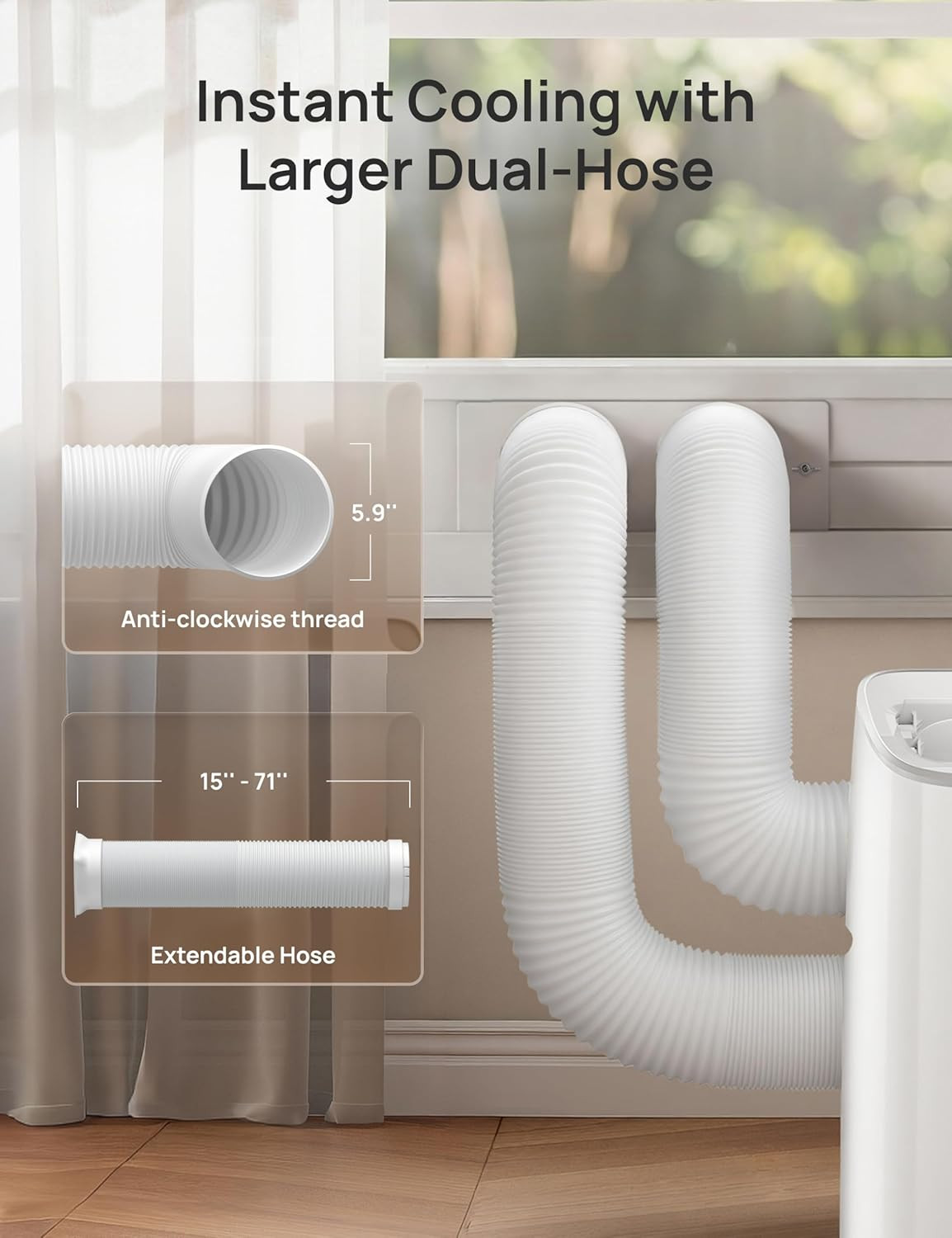 Adjustable Portable Air Conditioner Window Vent Kit for Dual Hose with 5.9 Inch