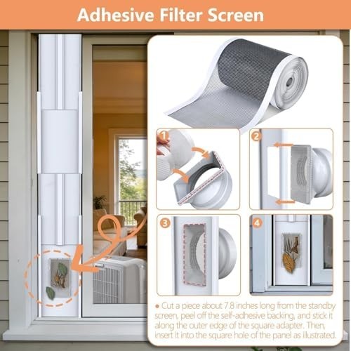 Sliding Door AC Vent Kit with Extendable Hose, Screen Net & Weather Stripping