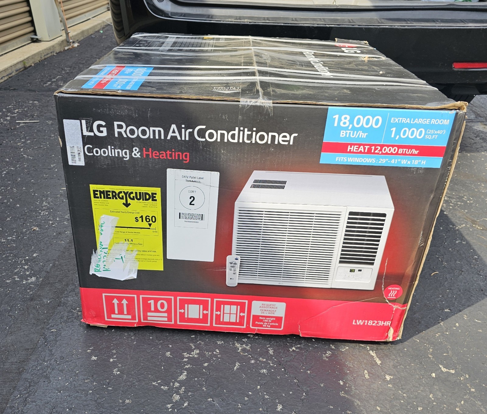 LG New 18,000 BTU 1000 sq ft Window Air Conditioner with 12,000 BTU Heat, White,