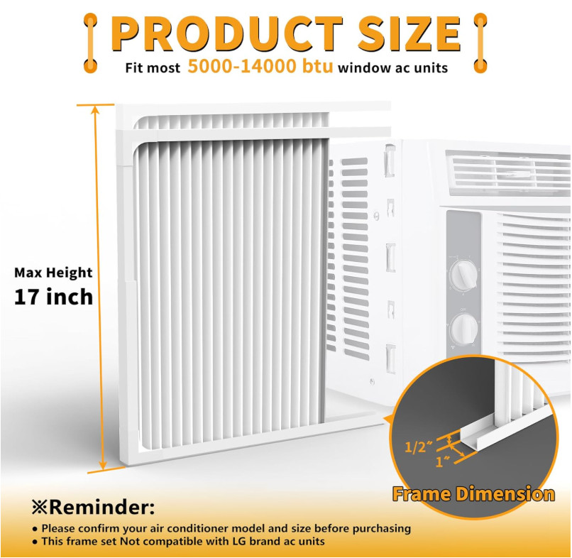 Adjustable Window Air Conditioner Side Panels and Frame Set,Extra Wide Window AC
