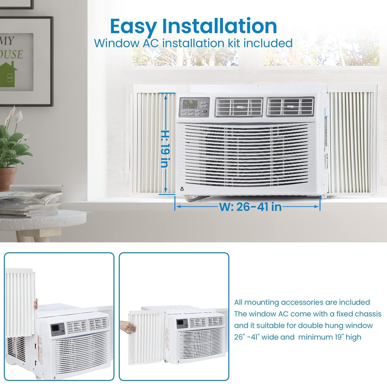8000 BTU Window Air Conditioner Quiet Window AC Unit w/ Remote 115V 350 Sq. Ft.