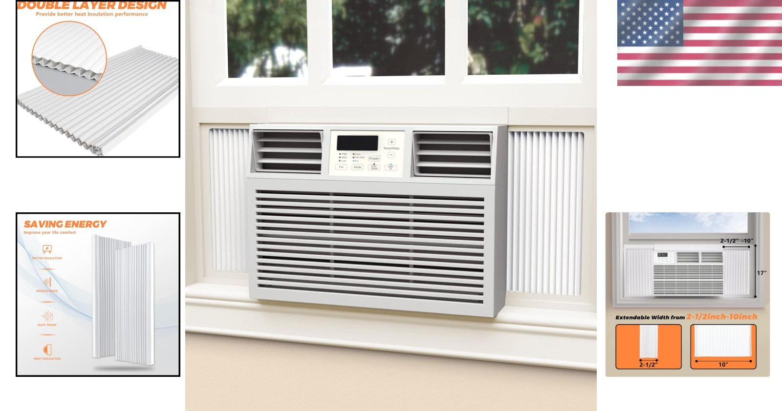 Window AC Insulation Side Panels – Easy Install, Double Layer Design