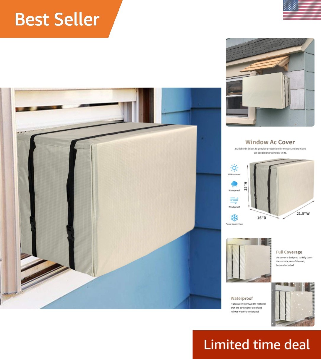 Stylish Beige Air Conditioner Cover for Outside Window Units – 3000-7000 BTU