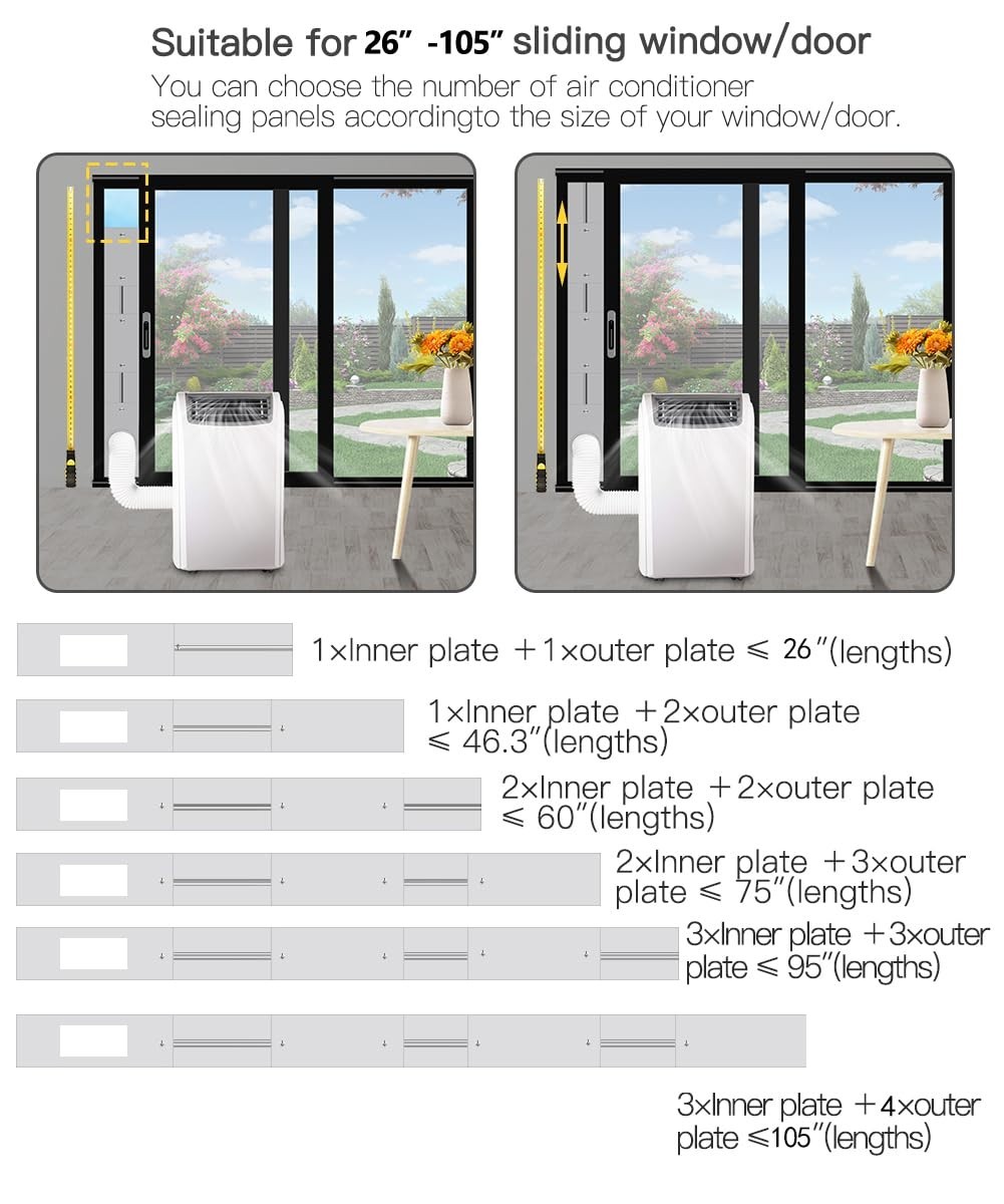Sliding Door AC Vent Kit 105″ with Screen Net & Weather Stripping – Energy Effic