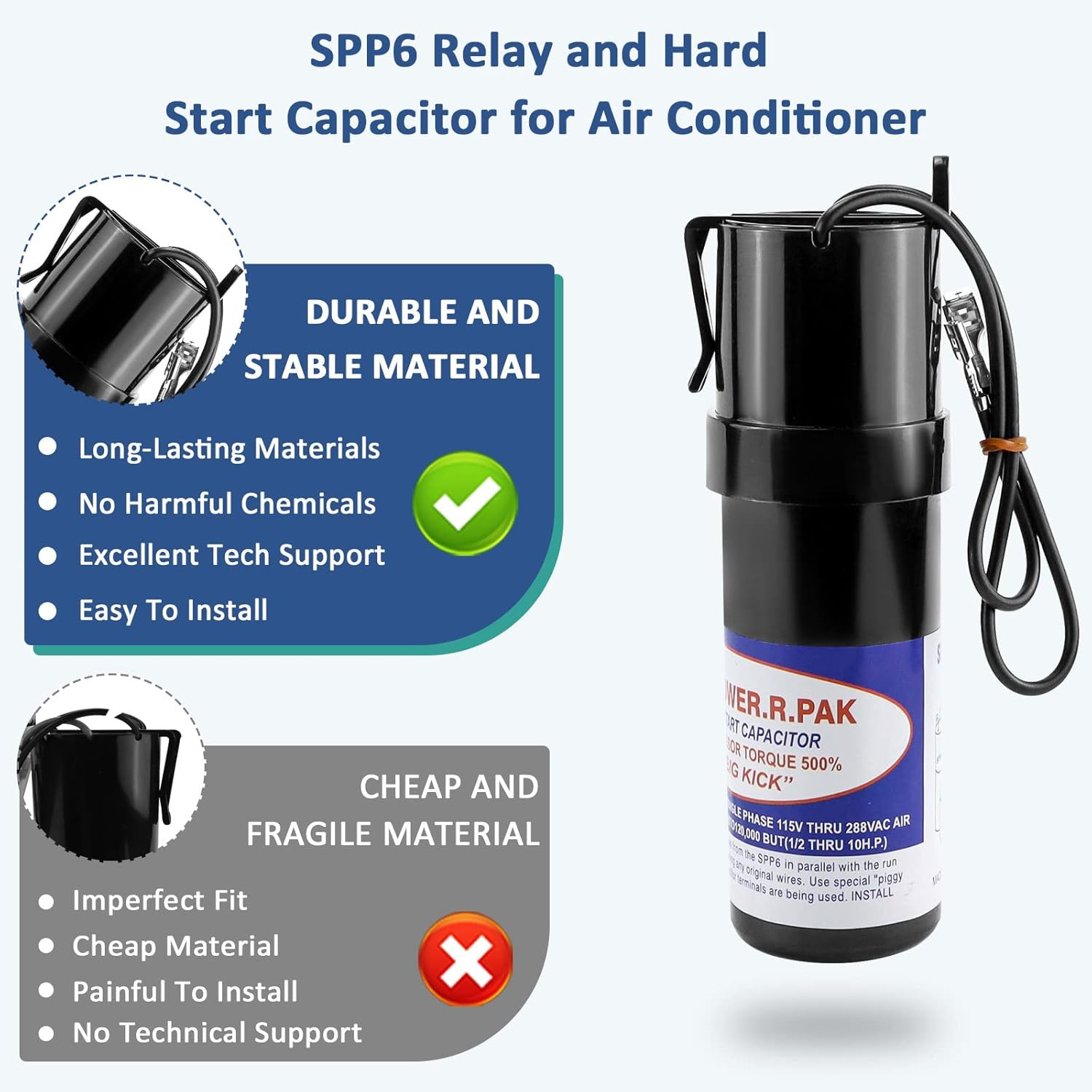 SPP6 Hard Start Kit Capacitor for Air Conditioner AC Window Unit 4000-120000BTU