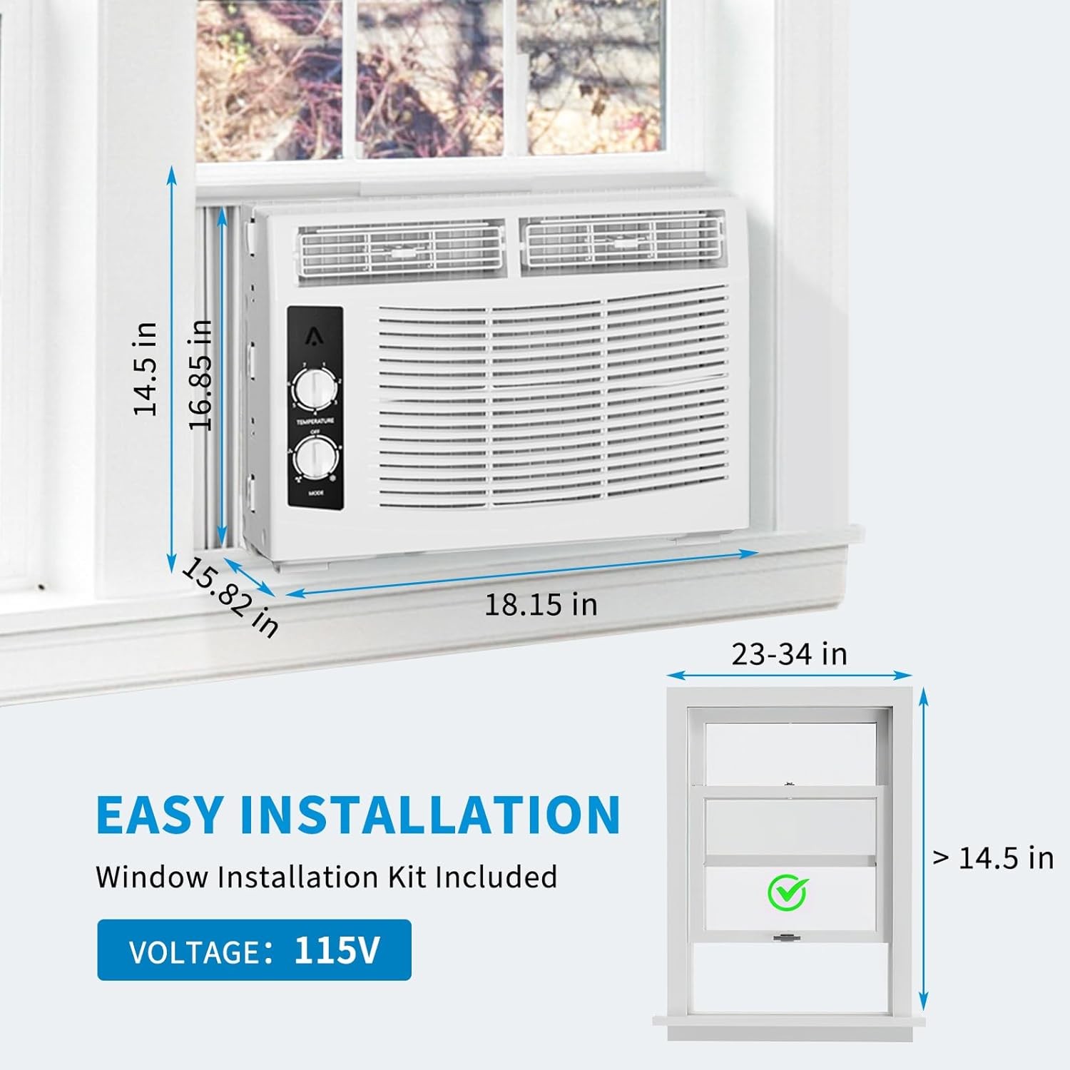 5000 BTU Window AC Ultra Quiet Fast Cooling 150 Sq.Ft Bedroom Dorm Office