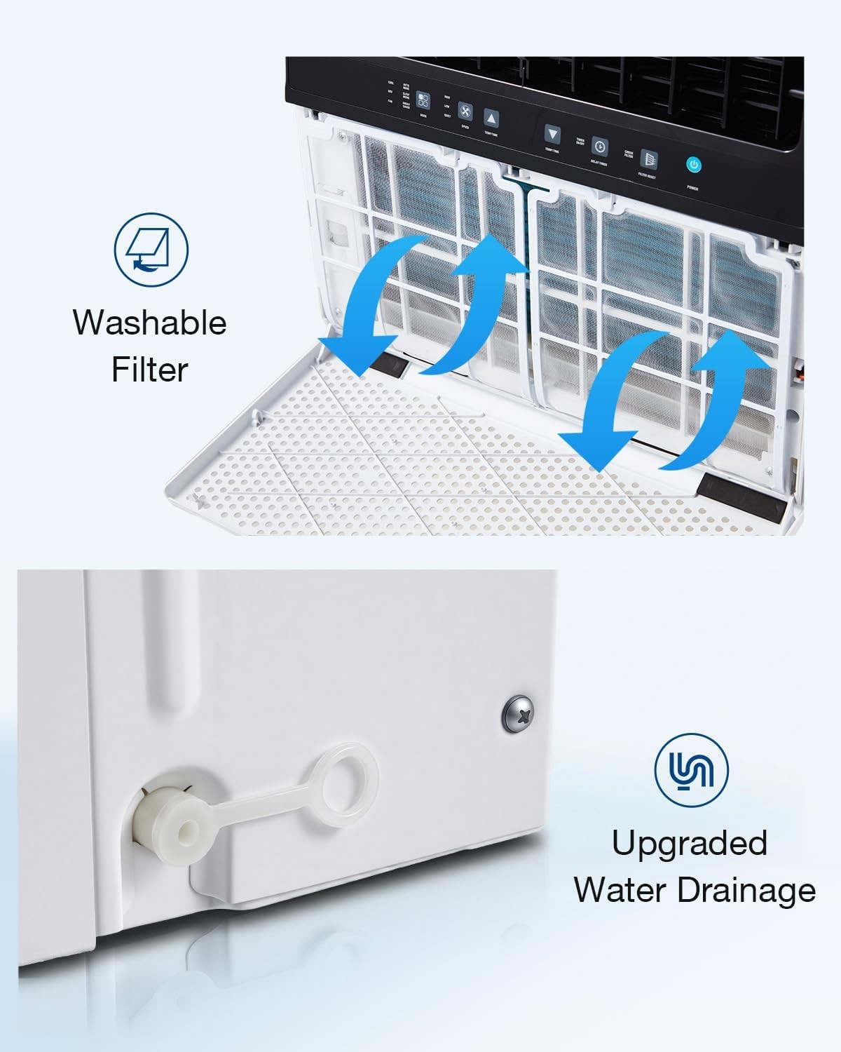 Ultra Quiet 38dB U-Shaped Window Air Conditioner 10000BTU for 250 Sq.Ft Remote