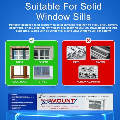 Window AC Bracket – No Tools or Drilling Required – Adjustable Fit (25″-42″) –