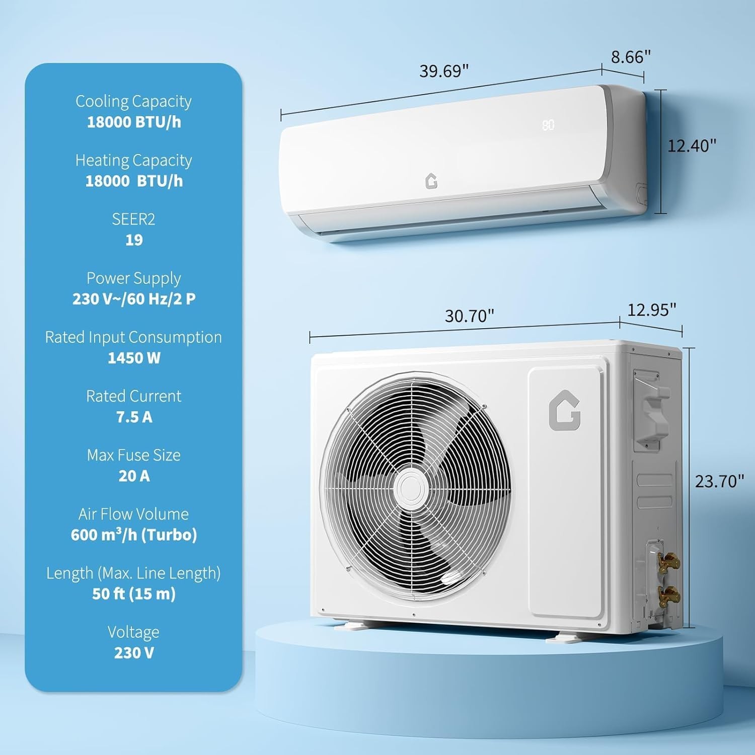 18000 BTU 19 SEER2 Ductless Mini Split Wall-Mounted Air Conditioner & Heater