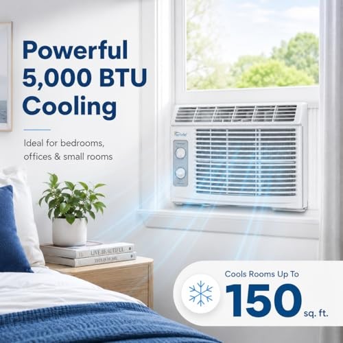 5,000 BTU Window Air Conditioner, Cools Up to 150 Sq. Ft., Easy to 5000 BTU