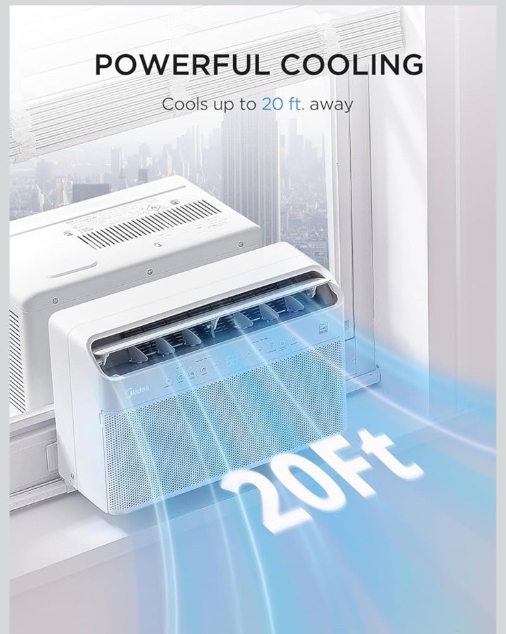 Midea 8,000 BTU U Shaped Smart Inverter Window Air Conditioner Cools 350 Sq …