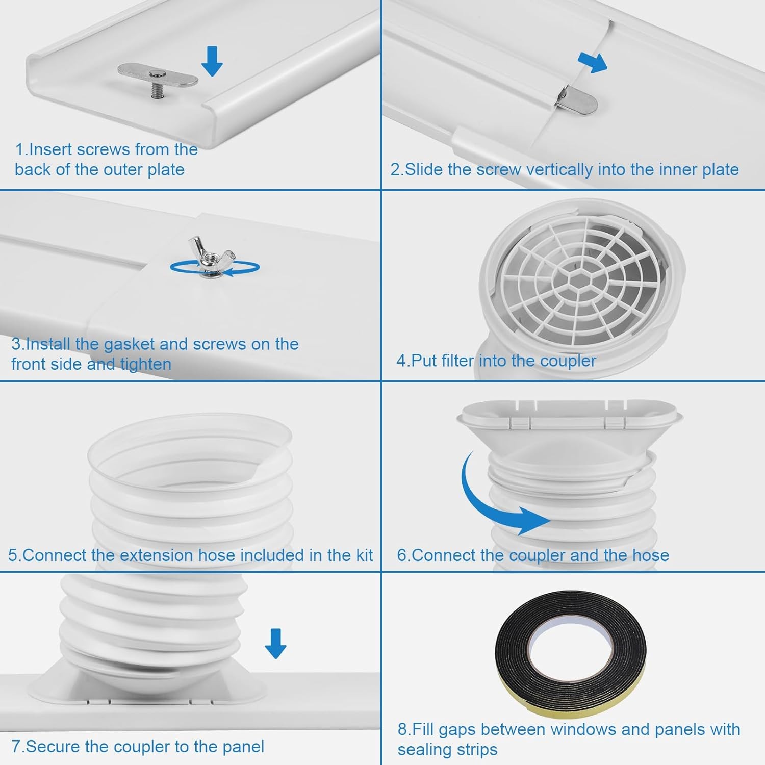 Portable Air Conditioner Window Vent Kit with 5.9″ Exhaust Hose Portable AC