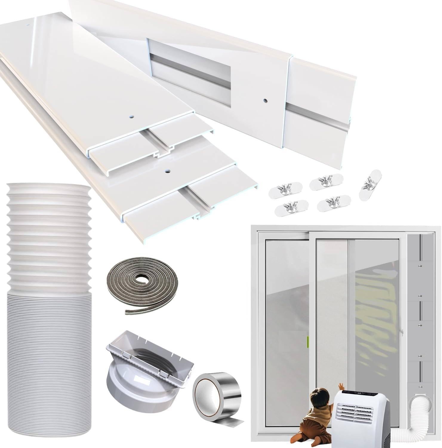 95″Sliding Door AC Vent Kit with Φ 5.1″Extendable Hose Screen net & Weather S…