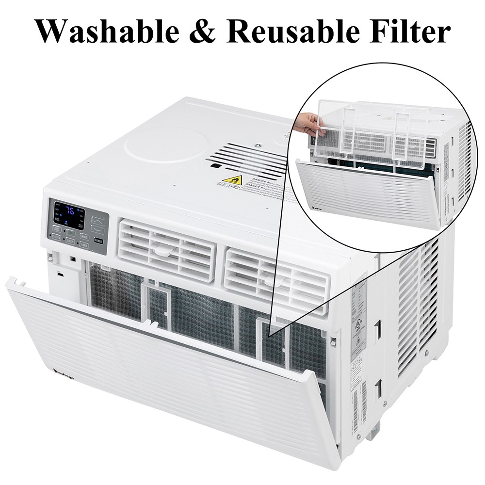 10000 BTU Window-Mounted Room Air Conditioner 1100W w/ Washable Filter 3 Speeds