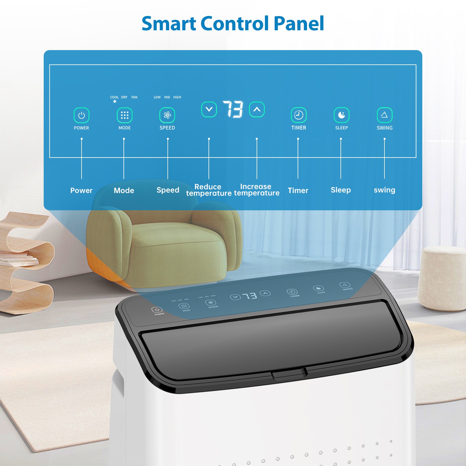 14000 BTU Portable Air Conditioner Ceer 7.7,48dB,Remote Control,1115W 750 Sq.Ft