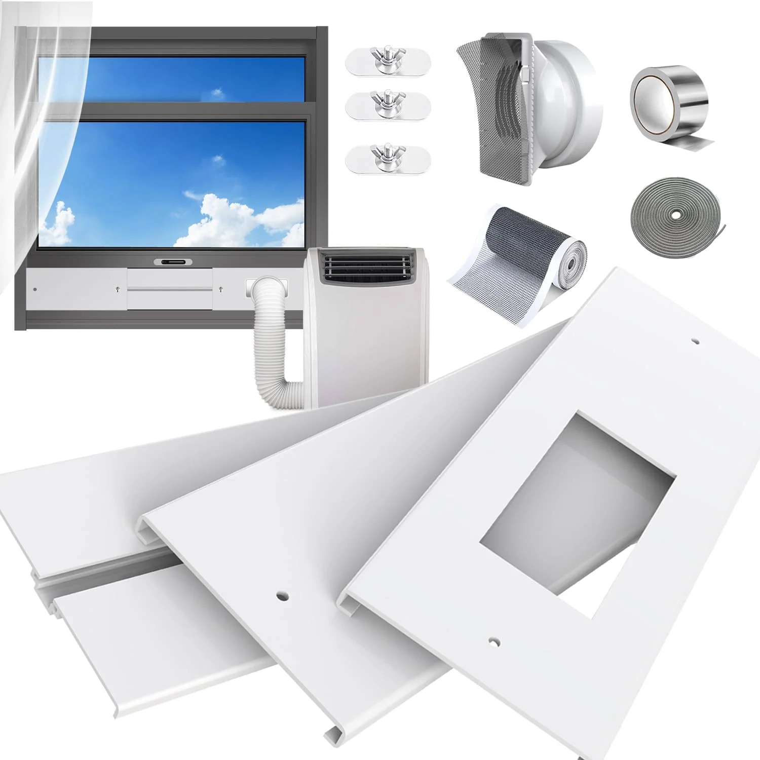 Portable AC Window Vent Kit for Double-Hung/Small Sliding Windows 26″-47″ Adjust
