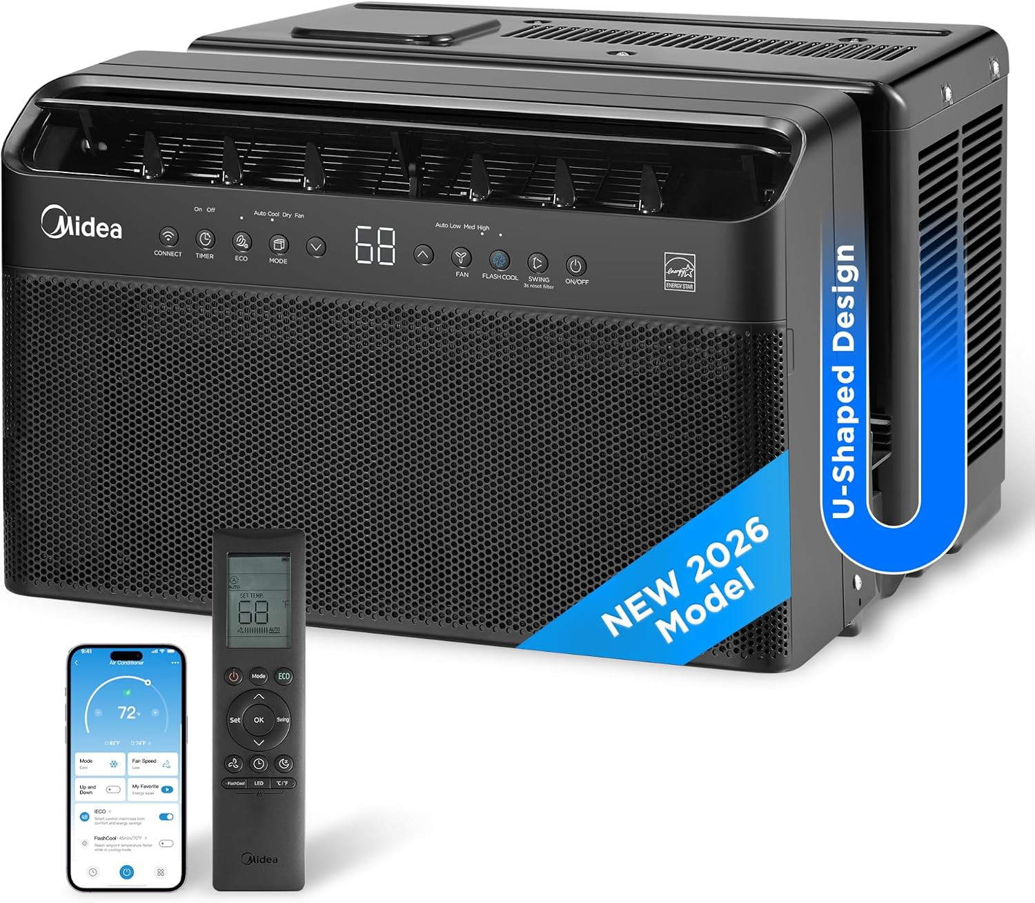 Midea 12,000 BTU U Shaped Smart Inverter Window Air Conditioner – Cools 550 Sq F