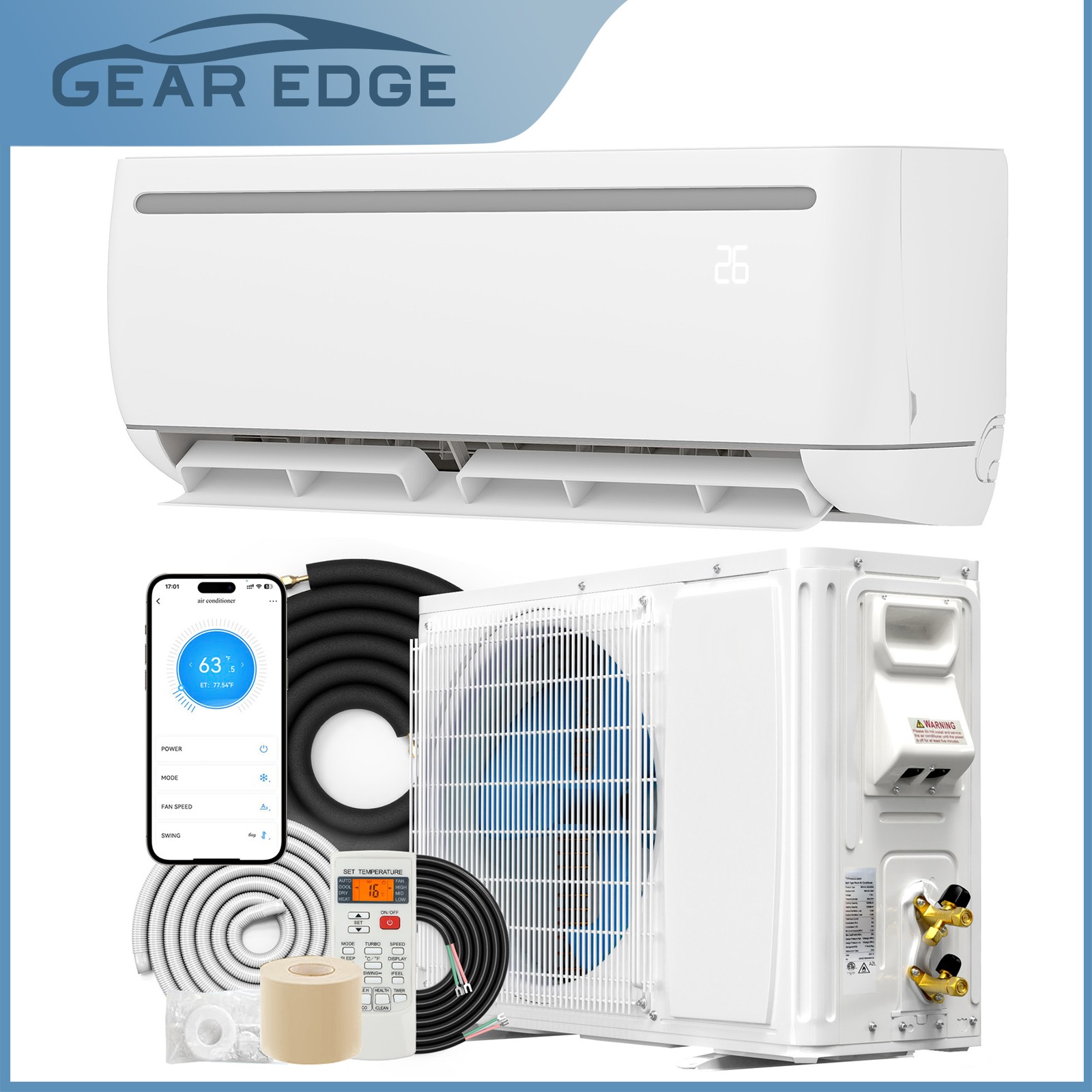 24000 BTU Mini Split AC/Heat Pump 220V Covers Up to 1500 Sq. Ft Ductless