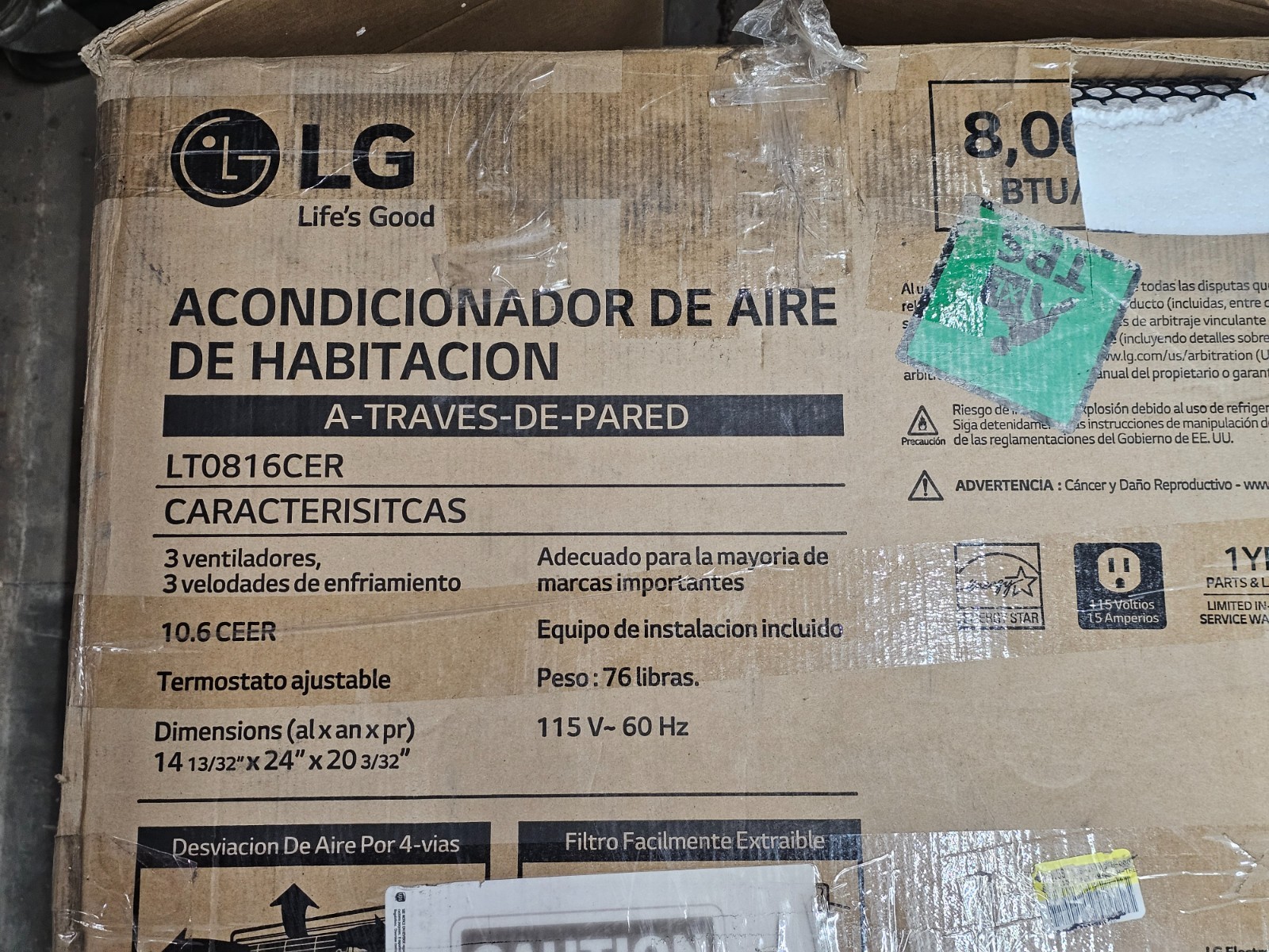 LG LT0816CER 8000 BTU Through Wall Air Conditioner, for Rooms up to 330 Sq. Ft.