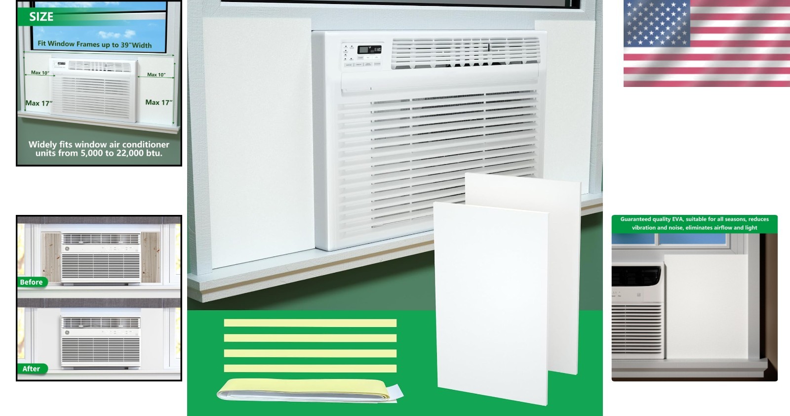 Thermal Insulation Panels for Window ACs, 2 Pieces 17” x 10”, Easy Cut