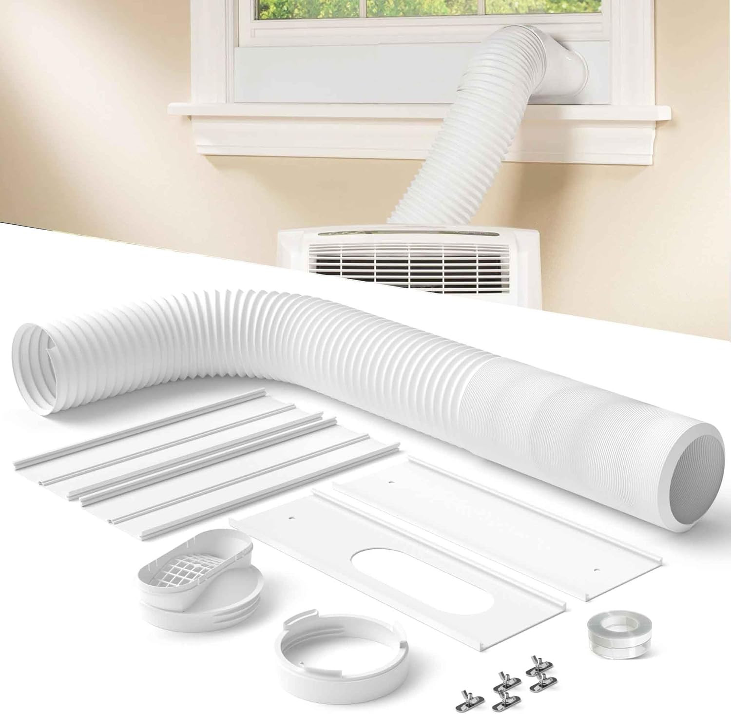 Portable Air Conditioner Window Vent Kit with 82″ Length, 5.9″ Diameter Exhaust