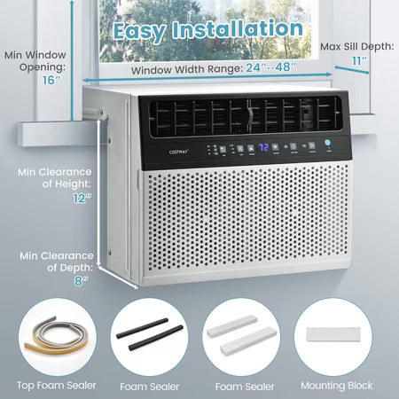 Costway FP10271US-WH 6000 BTU Window AC with Remote & LED Control Panel