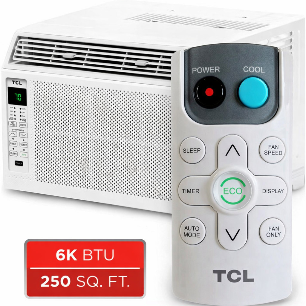 TCL 6,000 BTU Window Air Conditioner – Remote Control & Digital Thermostat – New
